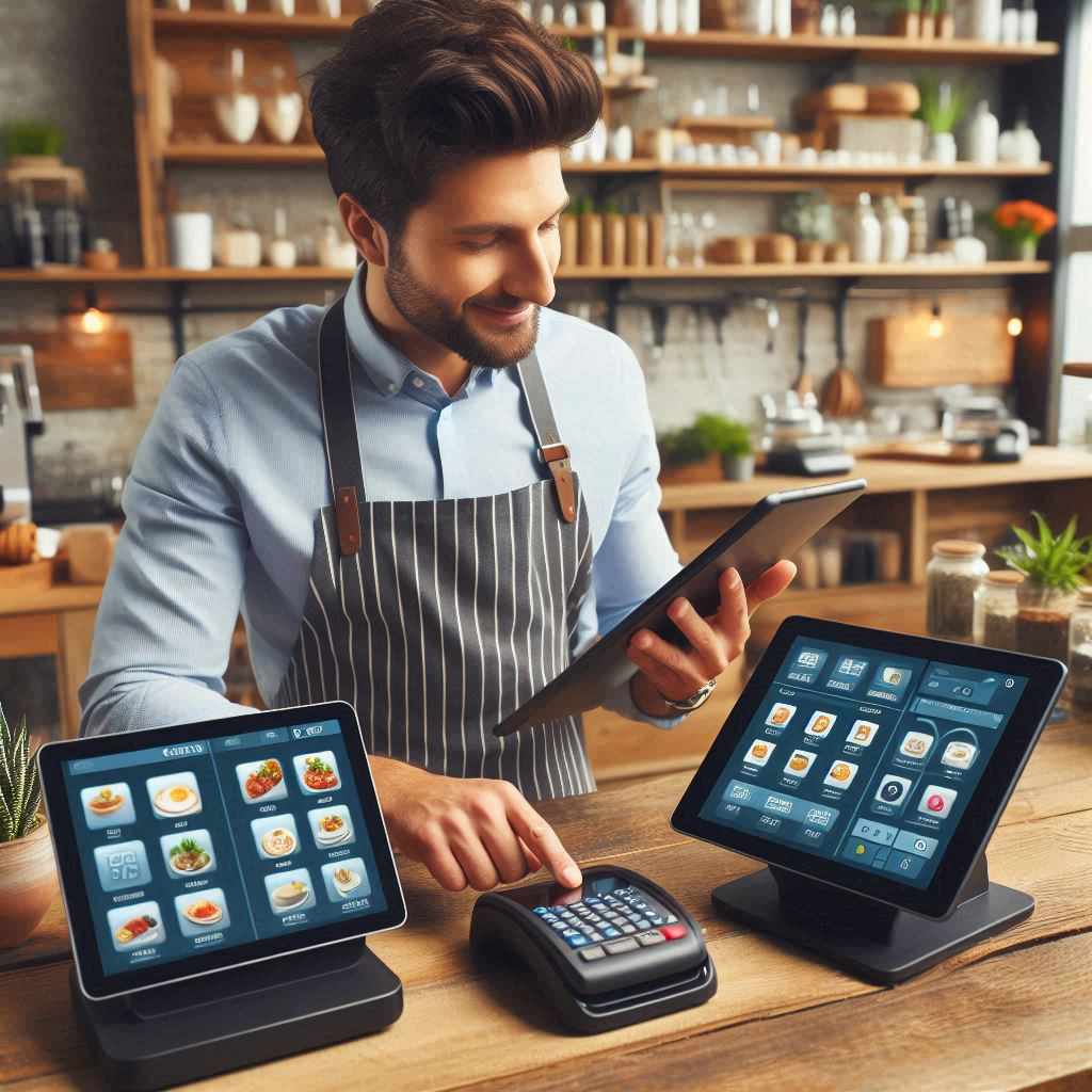 Young man evaluating different POS systems